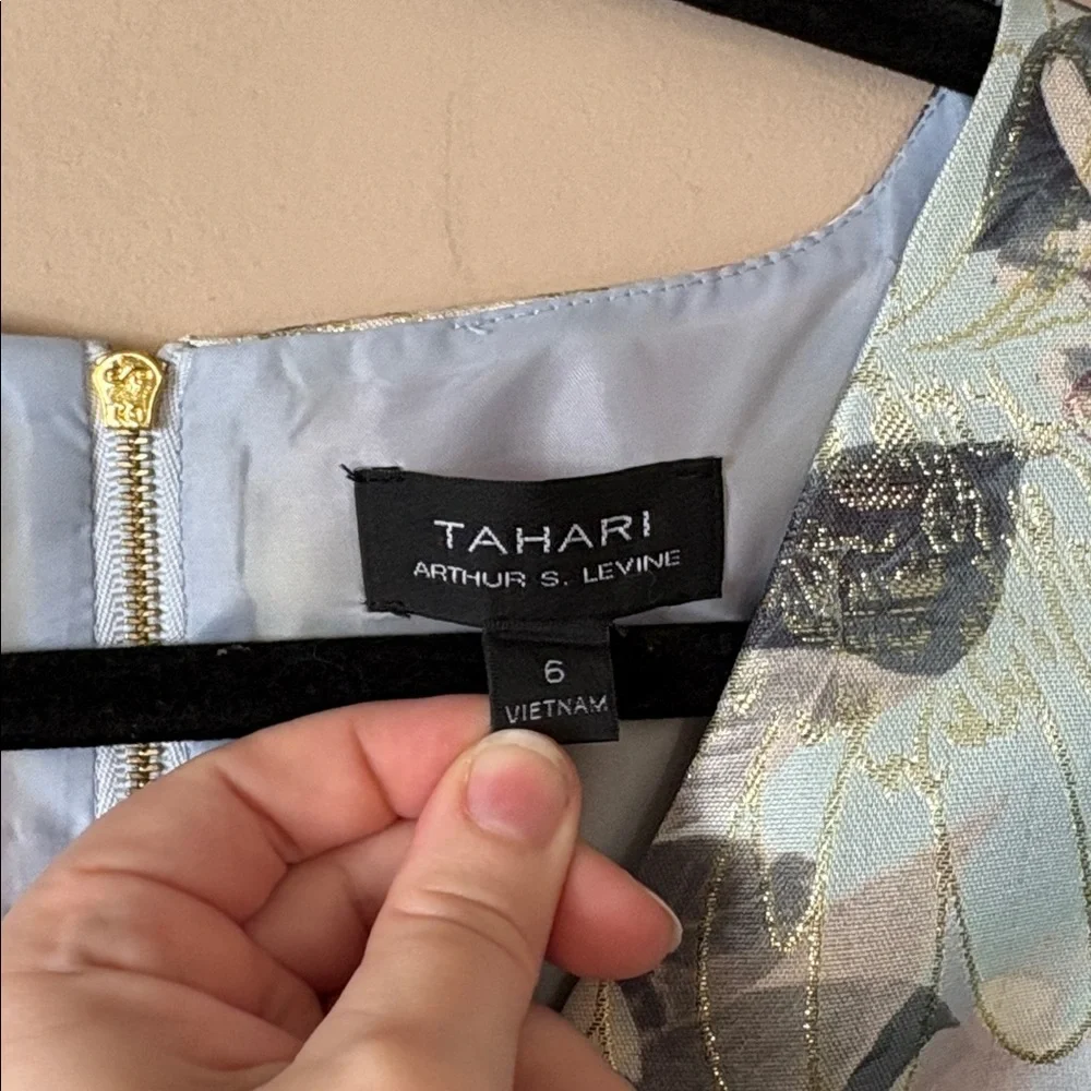 Tahari ASL Pastel Watercolor Floral Brocade A-Line Fit & Flare Dress Size 6 - Picture 6 of 10